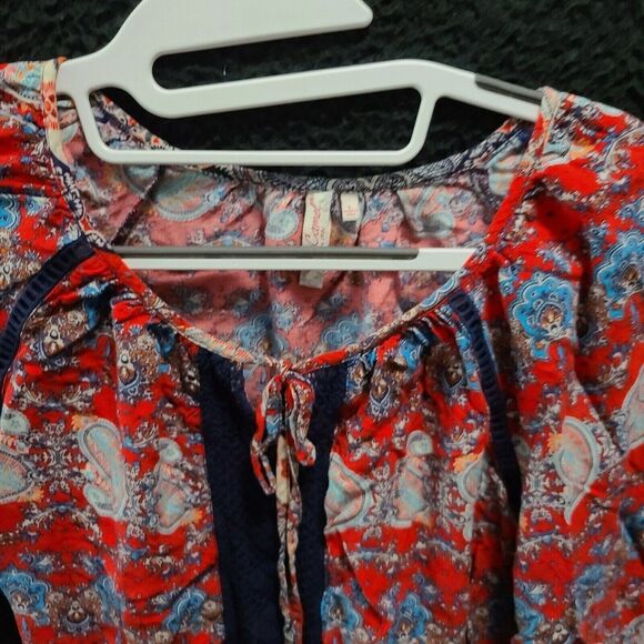 Red Camel Womens Blouse Multi-Color Size Large 100% Rayon Long Sleeve Lace - Picture 9 of 12